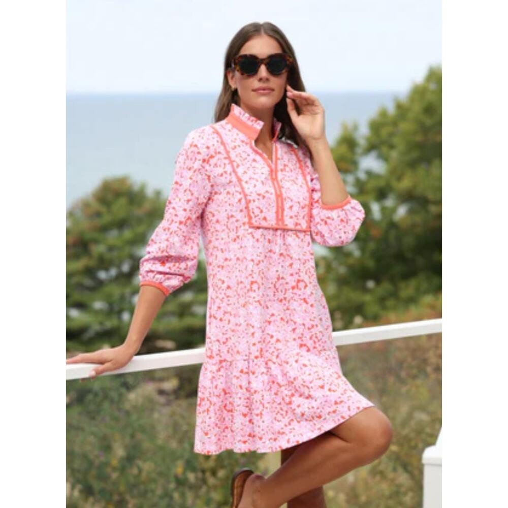 Duffield Lane Katie Dress Pink Bouquet Ruffle Collar Small